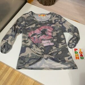 Girls Unicorn Pidomano Top Size 4” Grey & Pink NWT